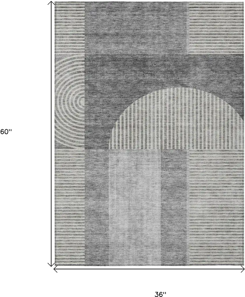 Gray Silver And Charcoal Geometric Washable Indoor Outdoor Area Rug Photo 3