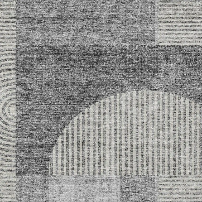 Gray Silver And Charcoal Geometric Washable Indoor Outdoor Area Rug Photo 4