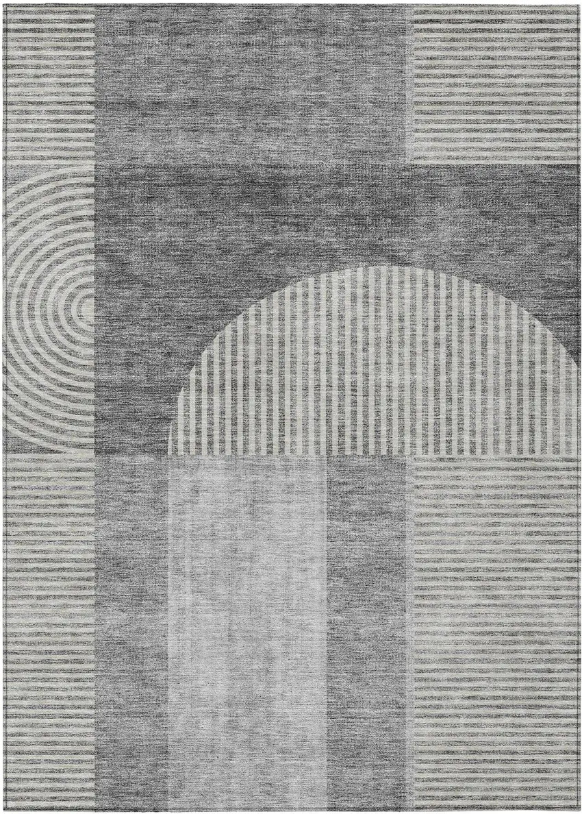 Gray Silver And Charcoal Geometric Washable Indoor Outdoor Area Rug Photo 2