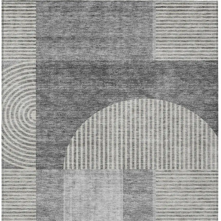 Gray Silver And Charcoal Geometric Washable Indoor Outdoor Area Rug Photo 5