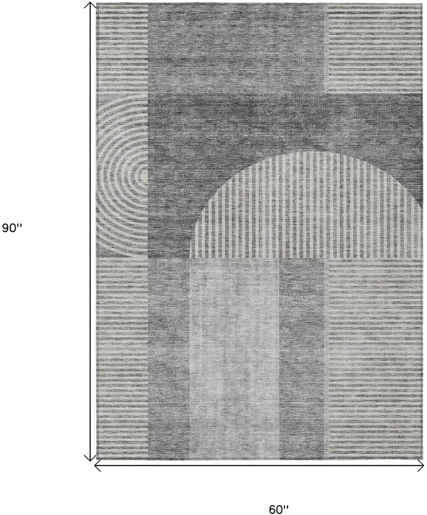 Gray Silver And Charcoal Geometric Washable Indoor Outdoor Area Rug Photo 3