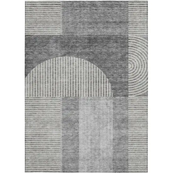 Gray Silver And Charcoal Geometric Washable Indoor Outdoor Area Rug Photo 5