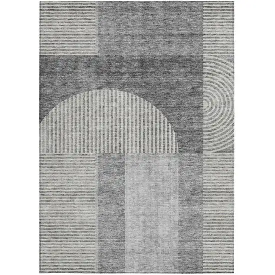 Gray Silver And Charcoal Geometric Washable Indoor Outdoor Area Rug Photo 5