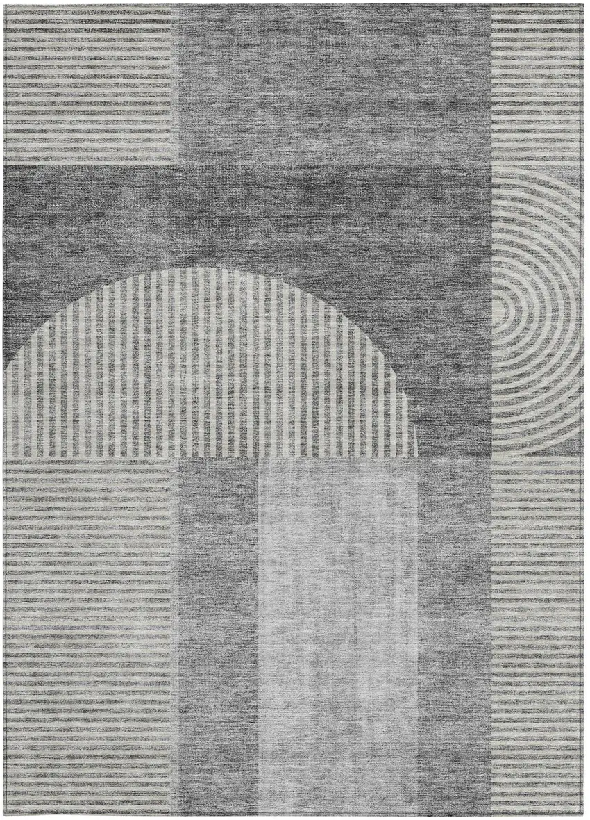 Gray Silver And Charcoal Geometric Washable Indoor Outdoor Area Rug Photo 5