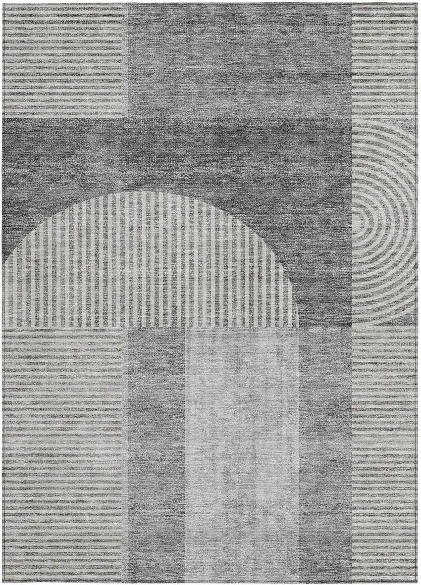 Gray Silver And Charcoal Geometric Washable Indoor Outdoor Area Rug Photo 5