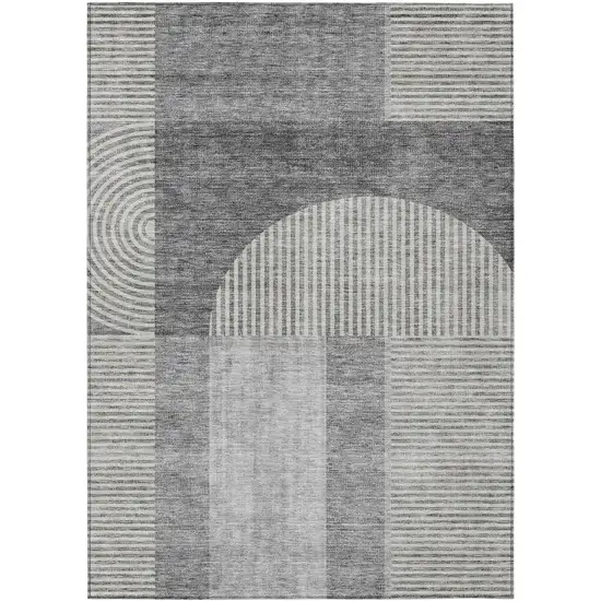 Gray Silver And Charcoal Geometric Washable Indoor Outdoor Area Rug Photo 1