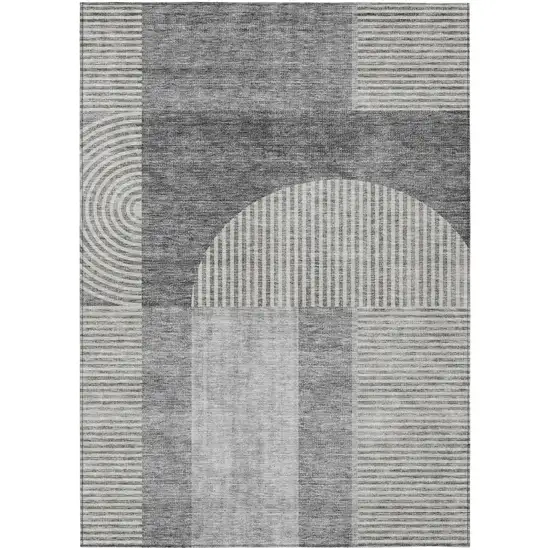 Gray Silver And Charcoal Geometric Washable Indoor Outdoor Area Rug Photo 1
