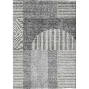 Photo of Gray Silver And Charcoal Geometric Washable Indoor Outdoor Area Rug