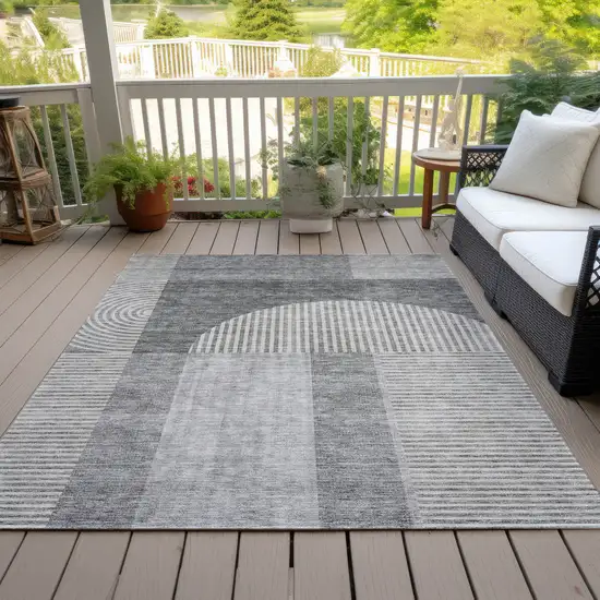 Gray Silver And Charcoal Geometric Washable Indoor Outdoor Area Rug Photo 9