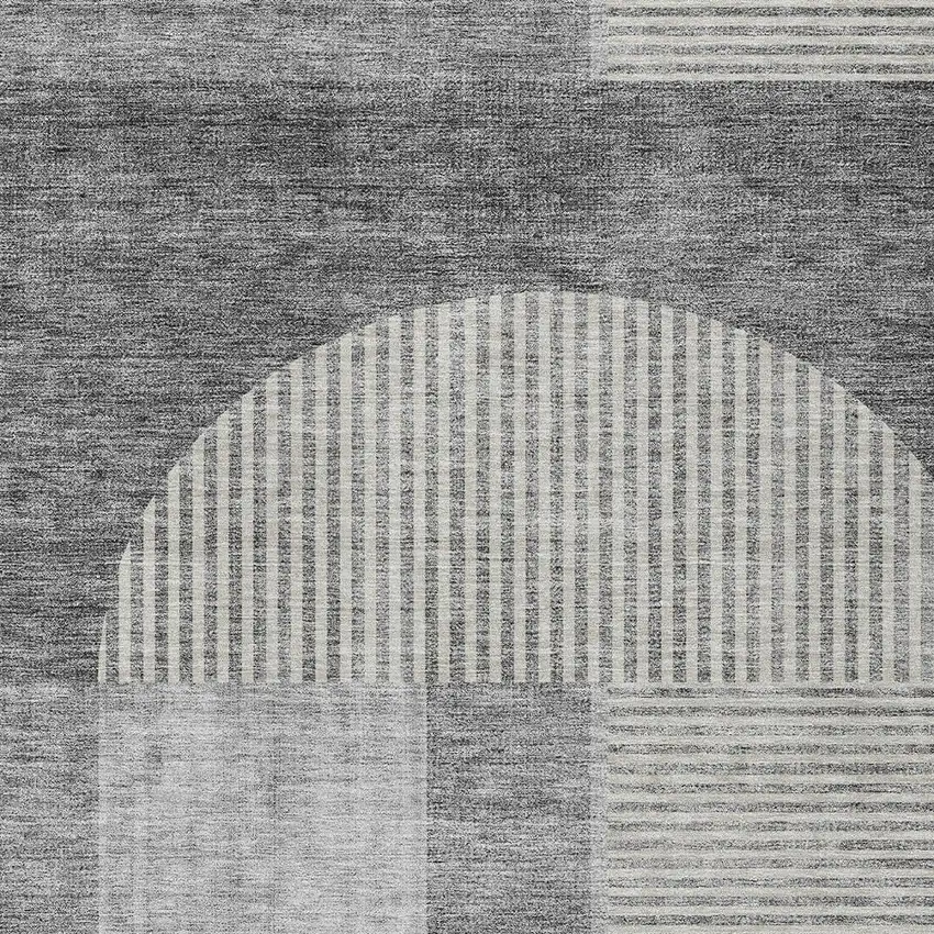 Gray Silver And Charcoal Geometric Washable Indoor Outdoor Area Rug Photo 4