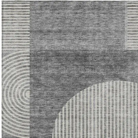 Gray Silver And Charcoal Geometric Washable Indoor Outdoor Area Rug Photo 6