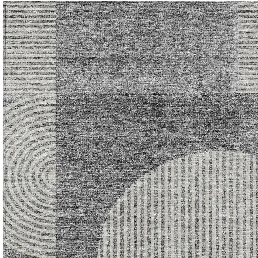 Gray Silver And Charcoal Geometric Washable Indoor Outdoor Area Rug Photo 6