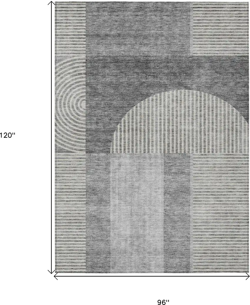 Gray Silver And Charcoal Geometric Washable Indoor Outdoor Area Rug Photo 3