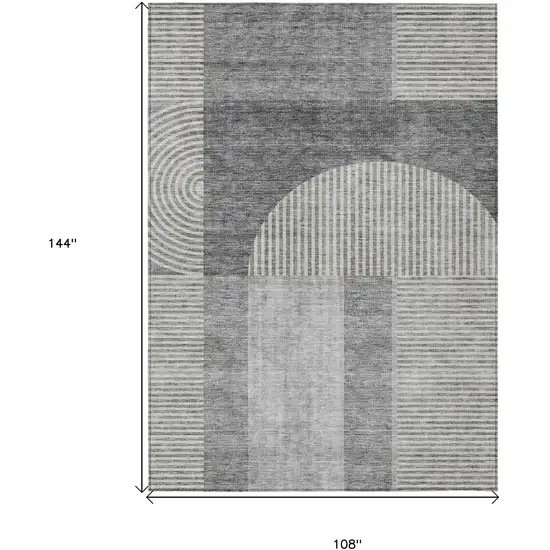 Gray Silver And Charcoal Geometric Washable Indoor Outdoor Area Rug Photo 3