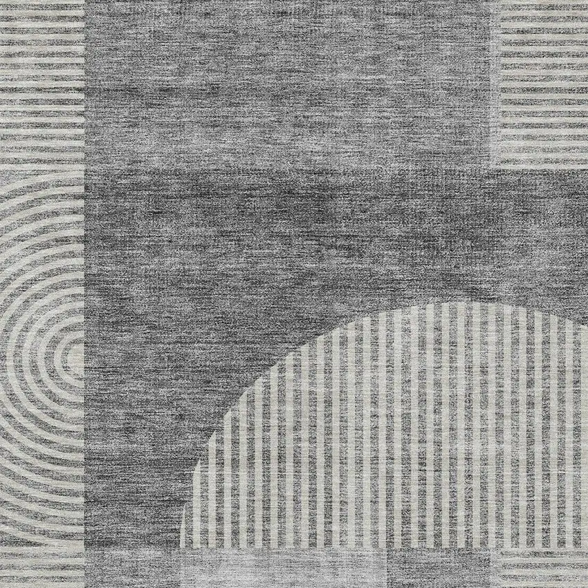 Gray Silver And Charcoal Geometric Washable Indoor Outdoor Area Rug Photo 4