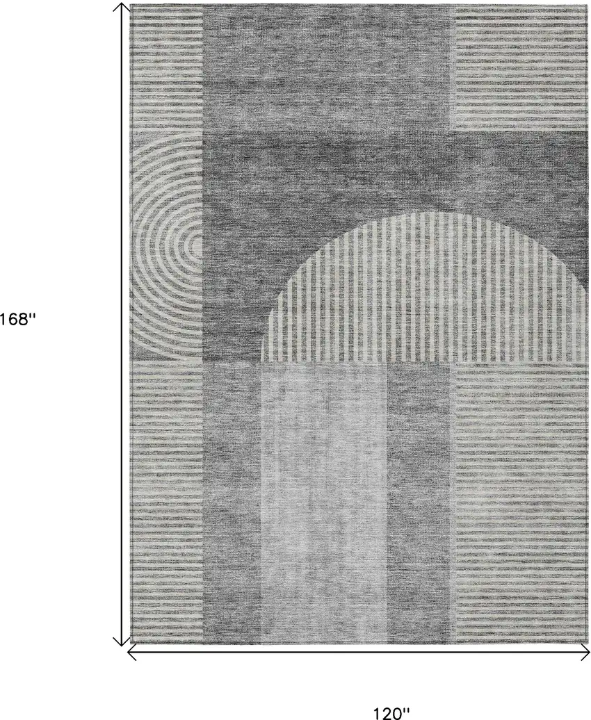 Gray Silver And Charcoal Geometric Washable Indoor Outdoor Area Rug Photo 3