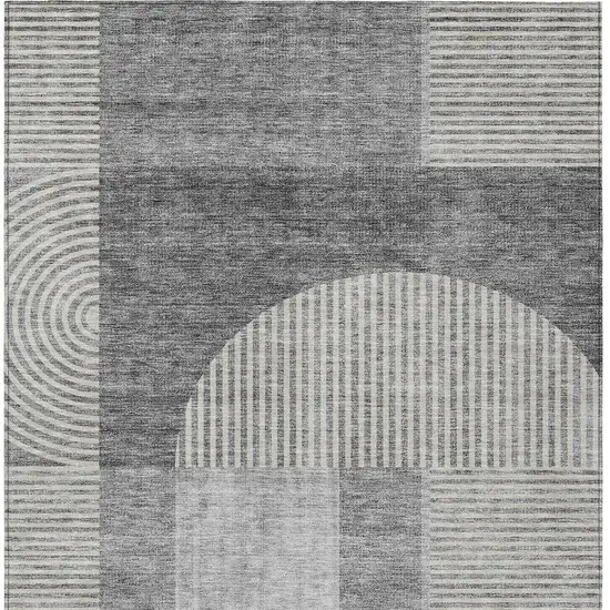 Gray Silver And Charcoal Geometric Washable Indoor Outdoor Area Rug Photo 4