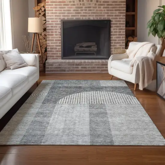 Gray Silver And Charcoal Geometric Washable Indoor Outdoor Area Rug Photo 8