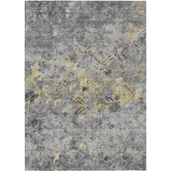 Gray Silver And Charcoal Geometric Washable Indoor Outdoor Area Rug Photo 2