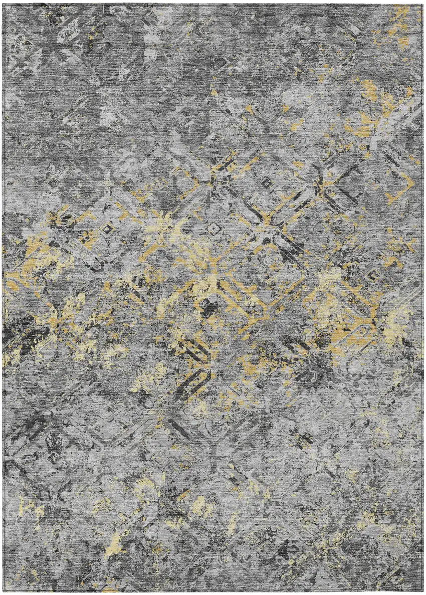 Gray Silver And Charcoal Geometric Washable Indoor Outdoor Area Rug Photo 2