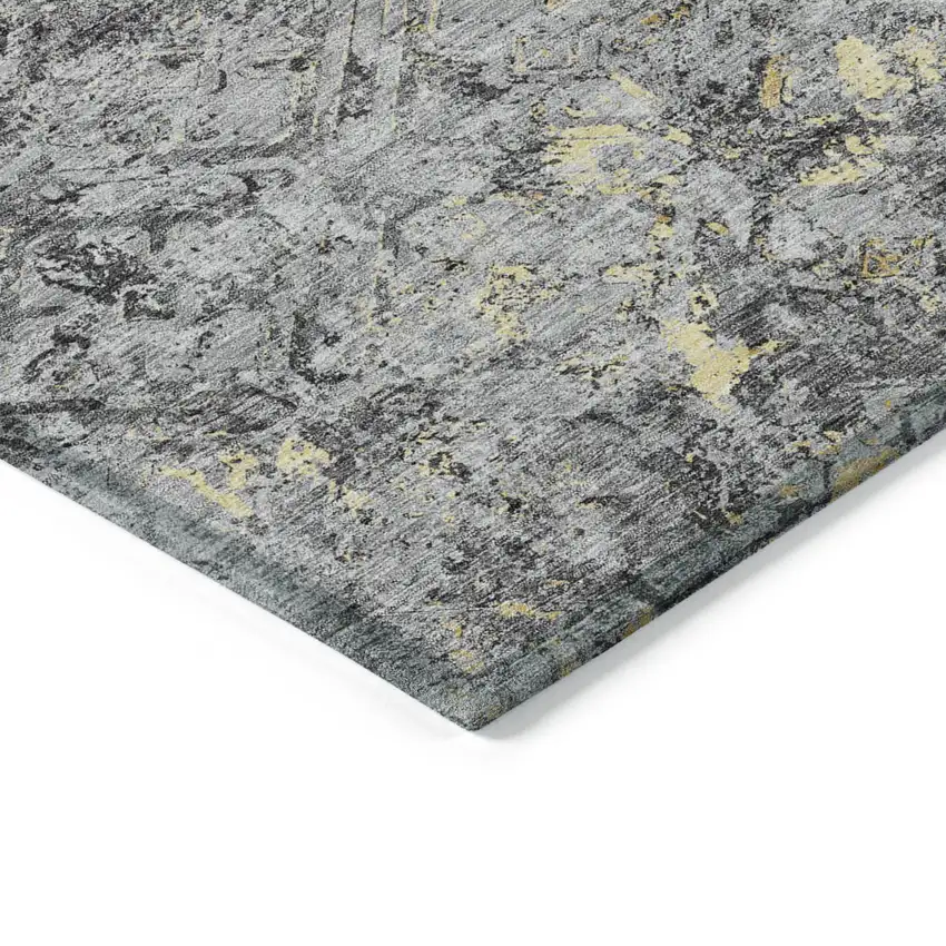Gray Silver And Charcoal Geometric Washable Indoor Outdoor Area Rug Photo 4