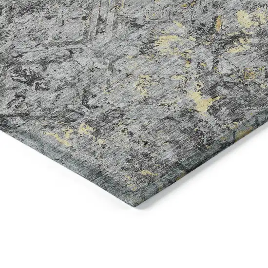 Gray Silver And Charcoal Geometric Washable Indoor Outdoor Area Rug Photo 4