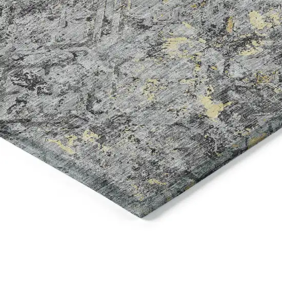 Gray Silver And Charcoal Geometric Washable Indoor Outdoor Area Rug Photo 4