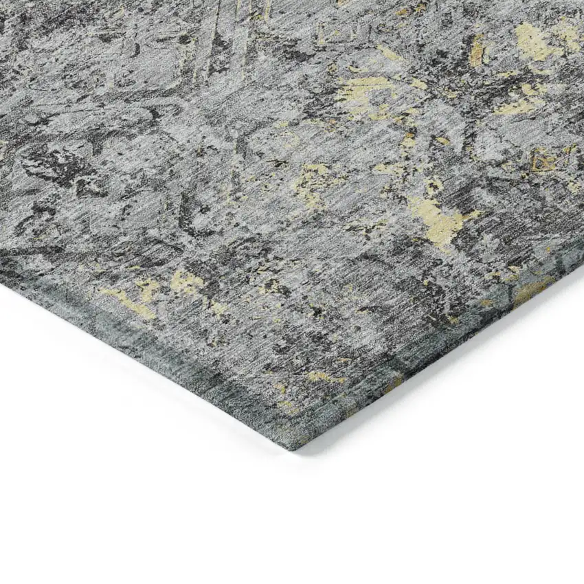 Gray Silver And Charcoal Geometric Washable Indoor Outdoor Area Rug Photo 4