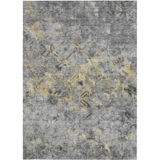 Gray Silver And Charcoal Geometric Washable Indoor Outdoor Area Rug Photo 6