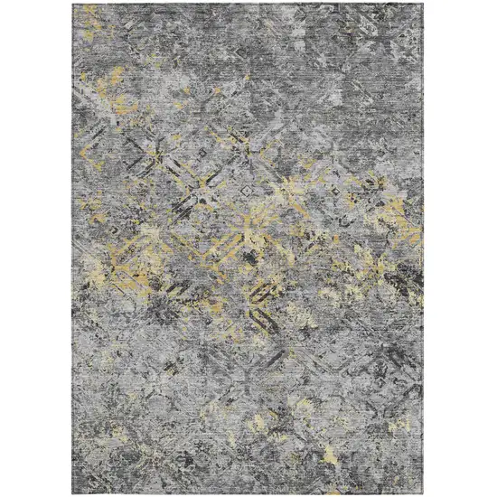 Gray Silver And Charcoal Geometric Washable Indoor Outdoor Area Rug Photo 6