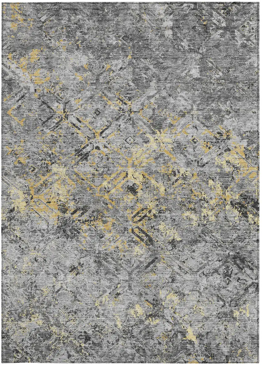 Gray Silver And Charcoal Geometric Washable Indoor Outdoor Area Rug Photo 6