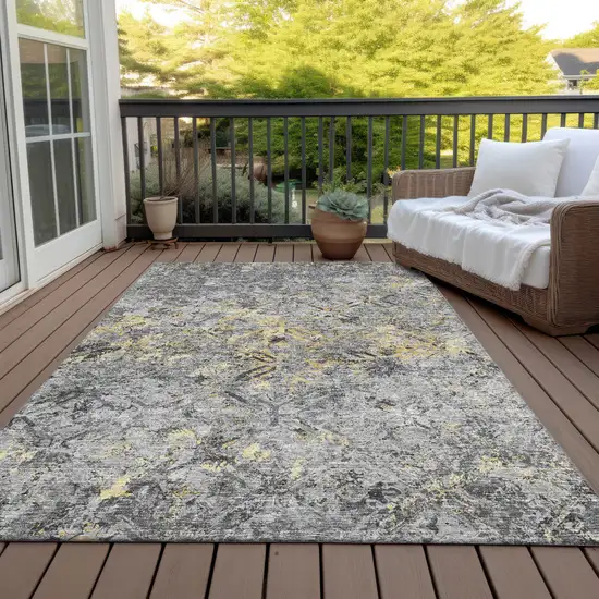 Gray Silver And Charcoal Geometric Washable Indoor Outdoor Area Rug Photo 7