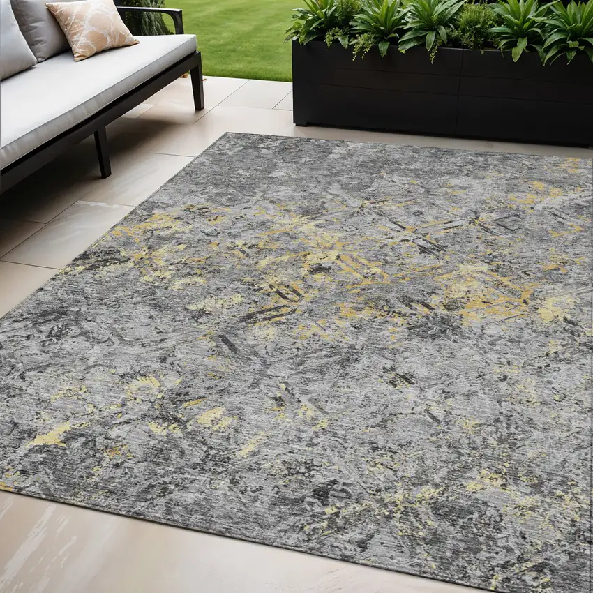 Gray Silver And Charcoal Geometric Washable Indoor Outdoor Area Rug Photo 1