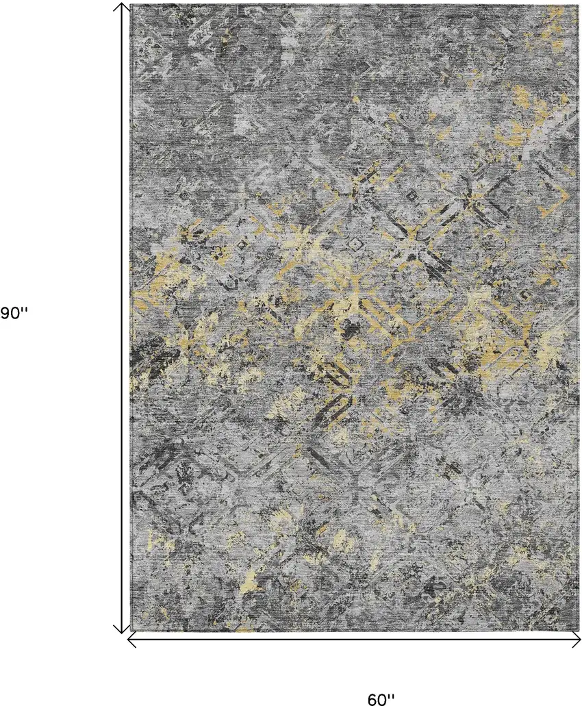 Gray Silver And Charcoal Geometric Washable Indoor Outdoor Area Rug Photo 3