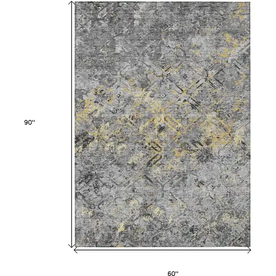 Gray Silver And Charcoal Geometric Washable Indoor Outdoor Area Rug Photo 3