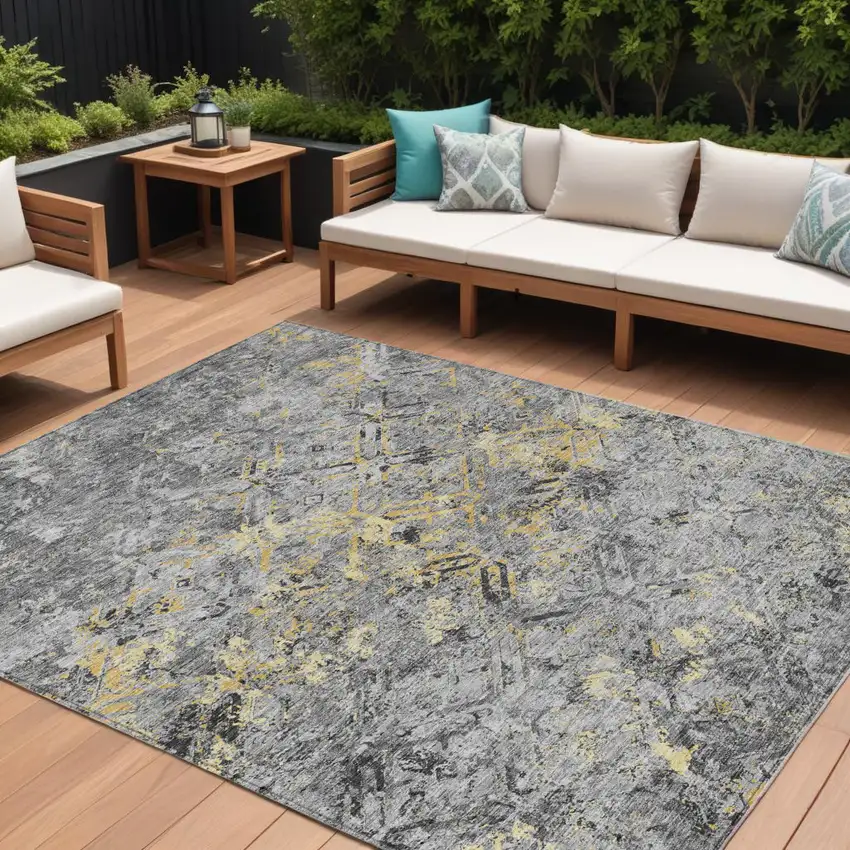 Gray Silver And Charcoal Geometric Washable Indoor Outdoor Area Rug Photo 1