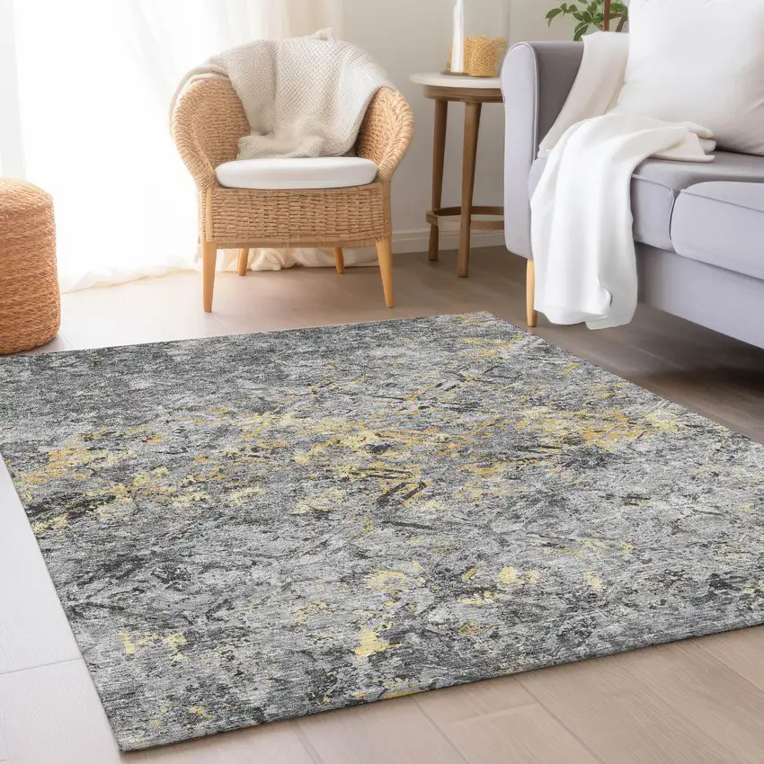 Gray Silver And Charcoal Geometric Washable Indoor Outdoor Area Rug Photo 7
