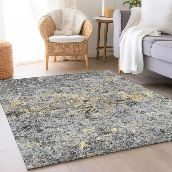 Gray Silver And Charcoal Geometric Washable Indoor Outdoor Area Rug Photo 7