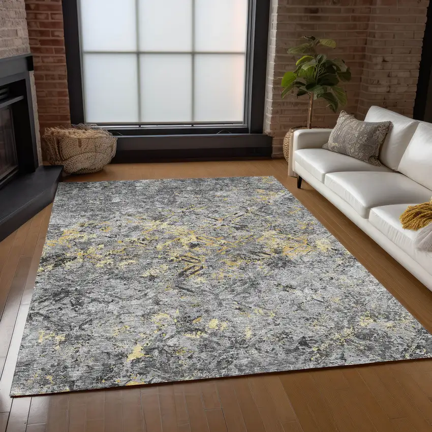 Gray Silver And Charcoal Geometric Washable Indoor Outdoor Area Rug Photo 8