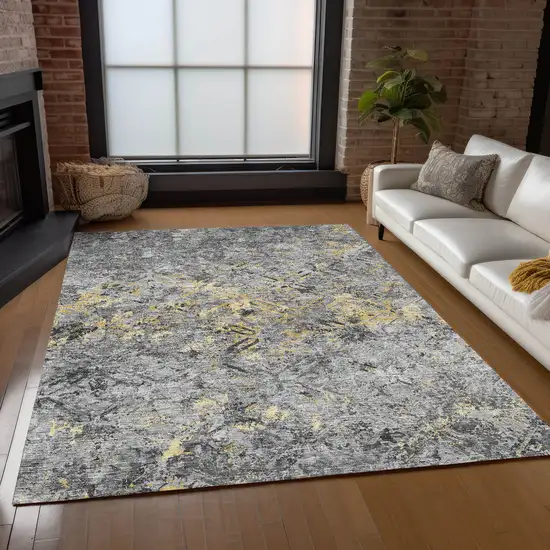 Gray Silver And Charcoal Geometric Washable Indoor Outdoor Area Rug Photo 8