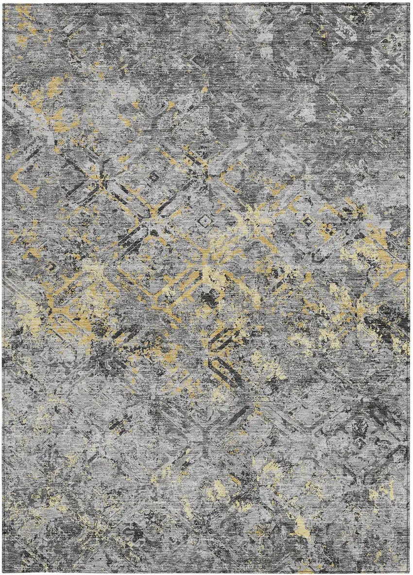 Gray Silver And Charcoal Geometric Washable Indoor Outdoor Area Rug Photo 8