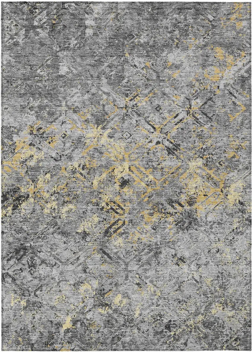 Gray Silver And Charcoal Geometric Washable Indoor Outdoor Area Rug Photo 1