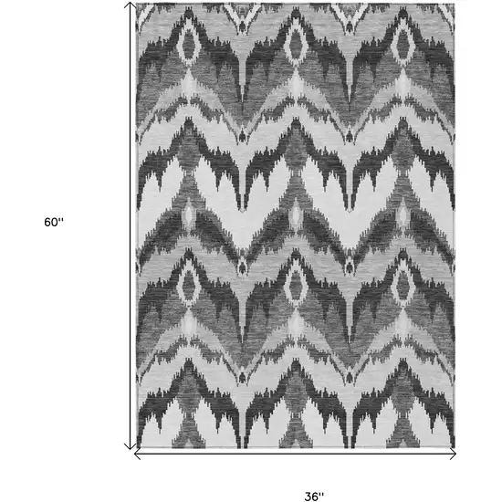 Gray Silver And Charcoal Ikat Washable Indoor Outdoor Area Rug Photo 7