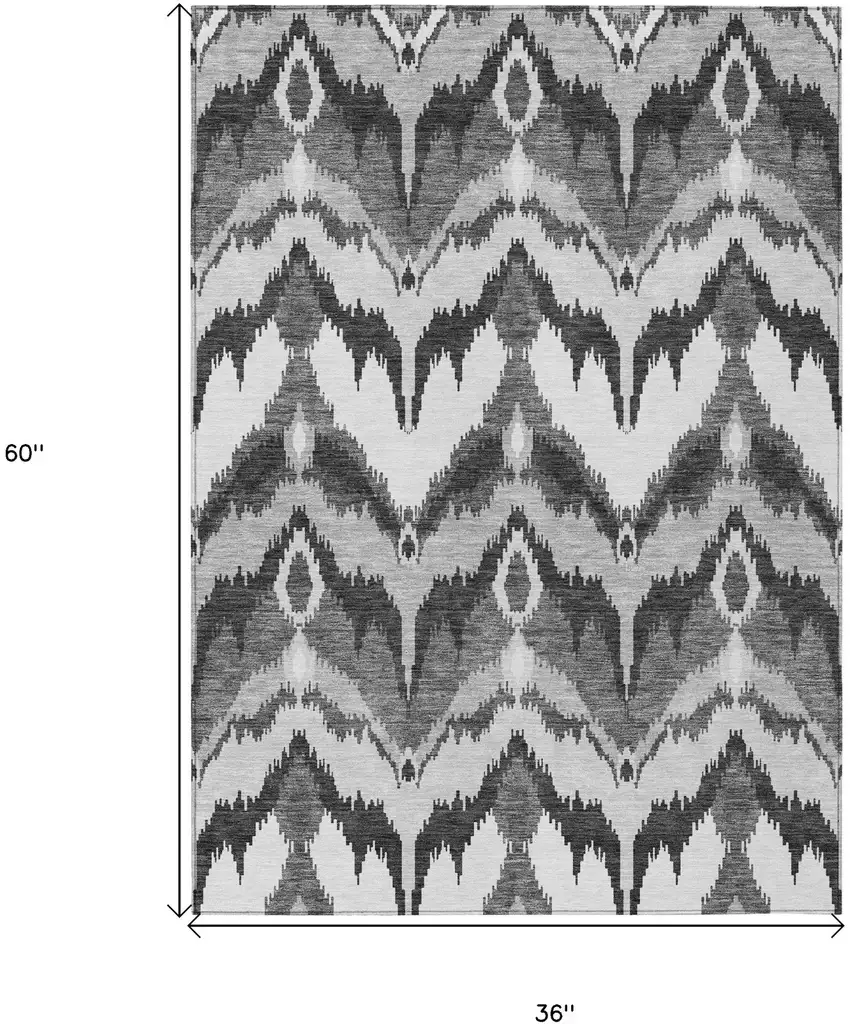 Gray Silver And Charcoal Ikat Washable Indoor Outdoor Area Rug Photo 7