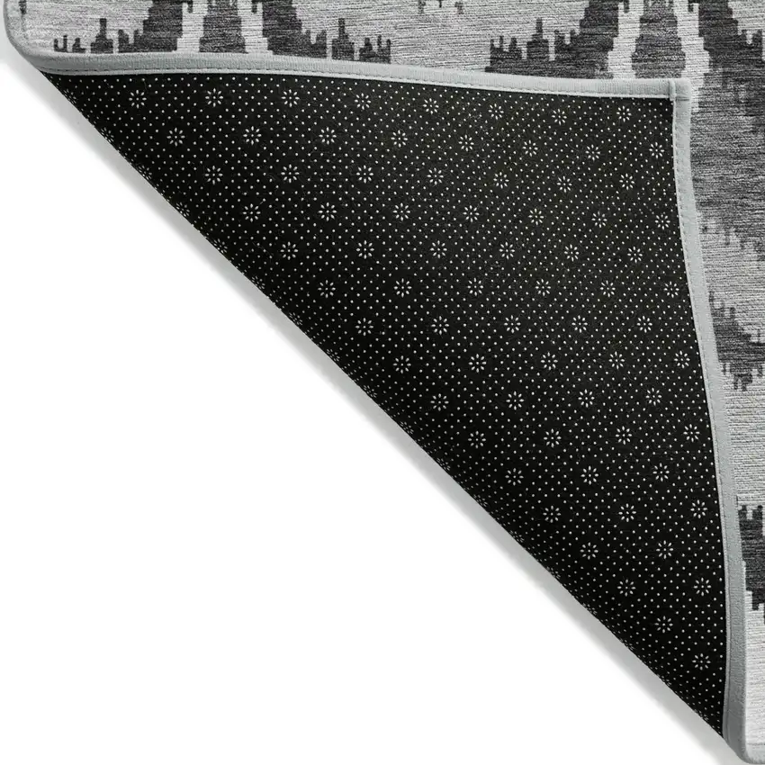 Gray Silver And Charcoal Ikat Washable Indoor Outdoor Area Rug Photo 2