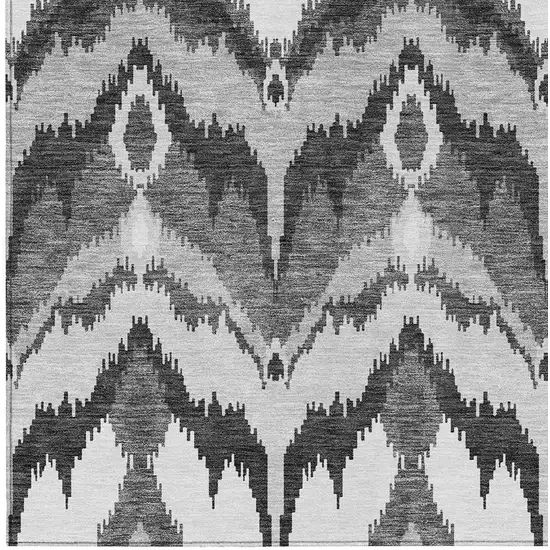 Gray Silver And Charcoal Ikat Washable Indoor Outdoor Area Rug Photo 4