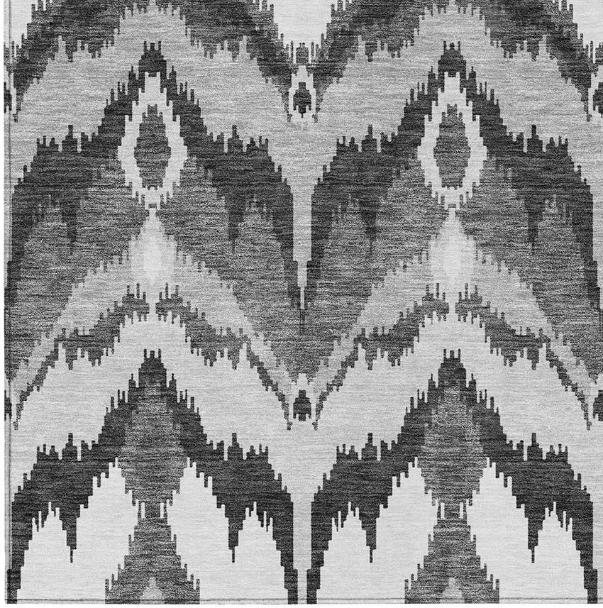 Gray Silver And Charcoal Ikat Washable Indoor Outdoor Area Rug Photo 4