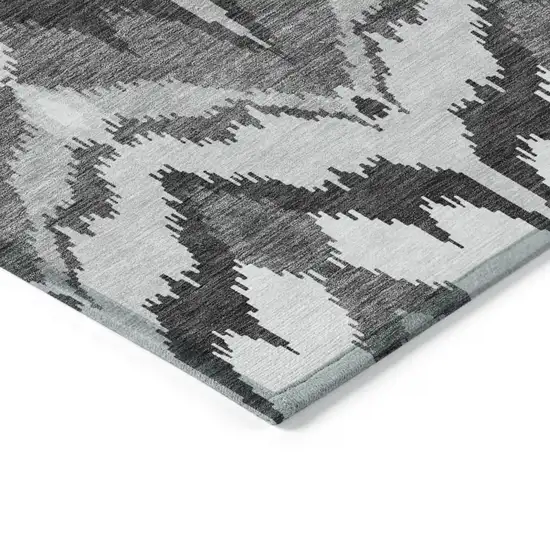 Gray Silver And Charcoal Ikat Washable Indoor Outdoor Area Rug Photo 4