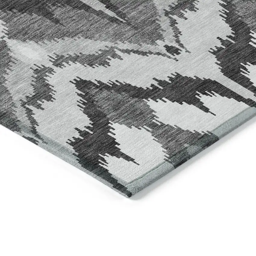 Gray Silver And Charcoal Ikat Washable Indoor Outdoor Area Rug Photo 4