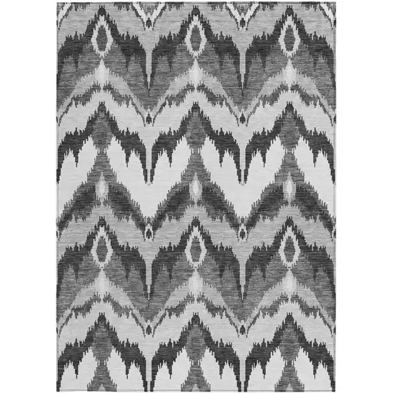 Gray Silver And Charcoal Ikat Washable Indoor Outdoor Area Rug Photo 5